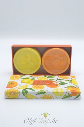 Geschenkdoos met 2 ronde zepen citroen en fleur d-oranger EP